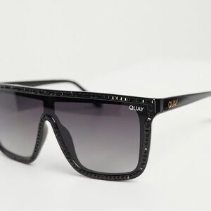 Quay Nightfall embellished shield sunglasses in black